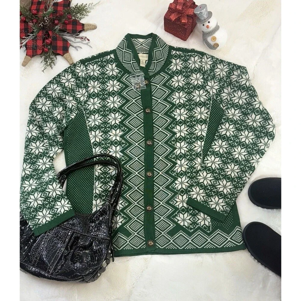 Appleseeds Sz M green ivory fair isle Nordic button up soft ca… - Picture 8 of 13
